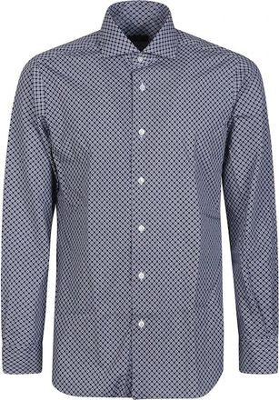 Barba Blauw Neck Shirt - Heren - Casual Overhemden - Blauw - L - Katoen - Overhemden
