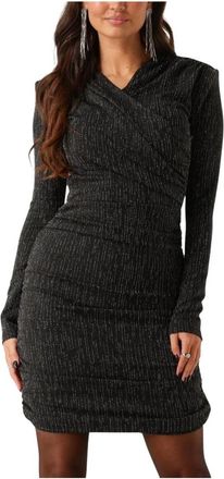Colourful rebel Glamoureuze Lurex Strepen Gewatteerde Jurk - Dames - Feestkleedjes - Zwart - S - Kleedjes