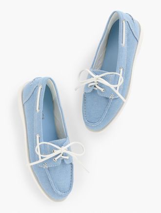 Talbots Finley Chambray Boat Shoes - Light - 10M - 100% Cotton Talbots
