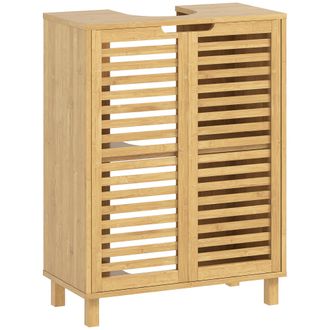 HOMCOM Homcom Mueble Bajo Lavabo, Mueble De Ba&ntilde;o Con 2 Puertas De Lamas De Bamb&uacute;, Estante Ajustable, Para Lavabos Con O Sin Pedestal, 60x30x80 Cm, Natural