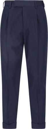 Pantaloni Torino Blue High-Waisted Pleated Virgin Wool-Blend Formal Pants