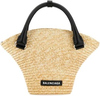 Balenciaga mini braided-raffia tote bag - women - Polyamide/Straw/CALFSKIN - OS - Neutrals