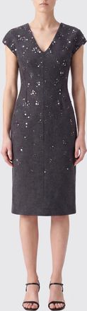 Jil Sander Abito midi a tubino in lana vergine grigia con paillettes e spacco