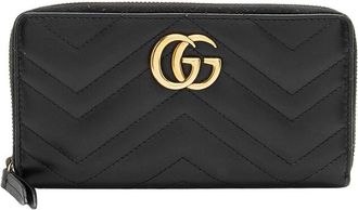 Gucci Black Matelasse Leather Gg Marmont Zip Wallet (Authentic Pre-Loved)