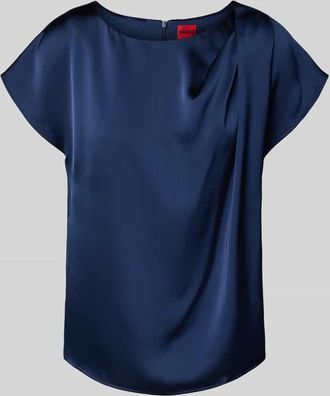 HUGO BOSS Blusenshirt aus Satin mit Rundhalsausschnitt in Marine, Größe 32