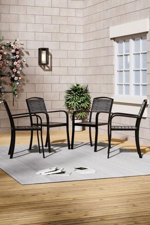 Living and Home Black Outdoor Garden Dining Armchairs Set of 4 in Grey