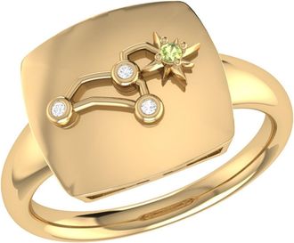 LuvMyJewelry Leo Peridot & Diamond Signet Ring in Sterling Silver
