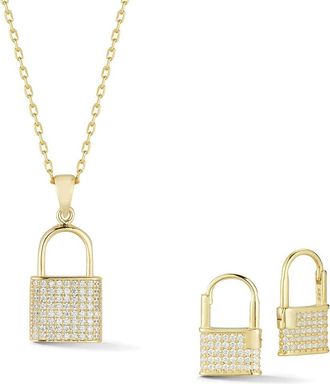Glaze Jewelry 14K Over Silver Cz Padlock Necklace & Earrings Set