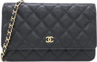 Chanel Black Grained Calfskin Chain/Shoulder Wallet (Pre-Owned)