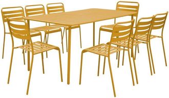 Sweeek 8-seater metal garden table with 8 chairs Yellow Ochre 160x90x72.5 cm - Amelia