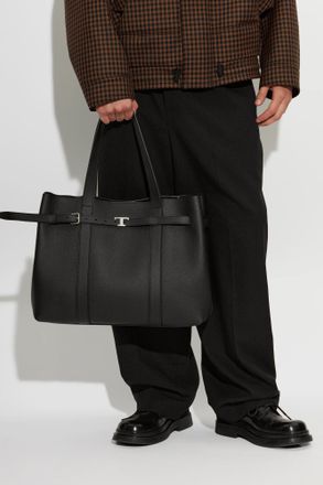 Tod's Leather Tote Bag With Logo, Mens, Black