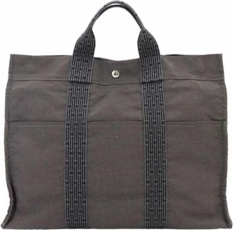 Herm&egrave;s Gray Canvas Tote Bag (Pre-Owned)