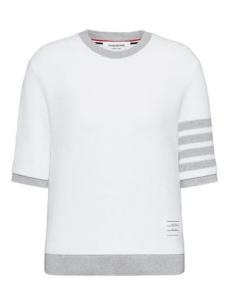 Thom Browne Pique T-shirt met vier strepen en textuur - Wit