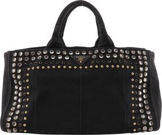 Prada Canapa Black Nero Canvas Handbag Tote Bag (Pre-Owned)