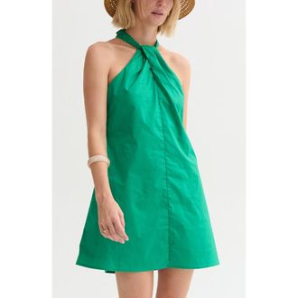 Crescent Halter Poplin Mini Dress in Green at Nordstrom, Size Medium