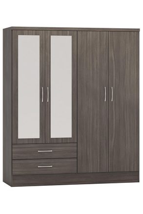 Seconique Nevada 4 Door 2 Drawer Mirrored Wardrobe in Black
