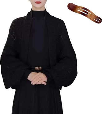 Generic Fashion Hollow Out Knitted Shawl Coat, Fashion Hollow Out Cardigan, Knitted Shawl Coats for Women, Lightweight Slouchy (Black)