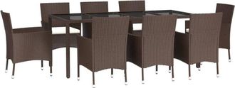 vidaXL 9 Piece Garden Dining Set with Cushions Brown Poly Rattan Vidaxl