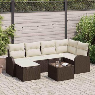 vidaXL Vidaxl - Conjunto De Sof&aacute; De Jard&iacute;n Con Coj&iacute;n 7 Pcs Marr&oacute;n Polirat&aacute;n