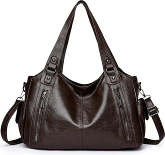 Generic Tote Bag Women Top-Handle Crossbody Bag Large Capacity Pu Leather Zipper Closure Stylish Bags For Work School & City Outings(Coffee)