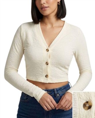 Double Zero Classic Crop Button Down Top In Beige