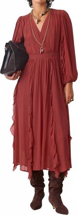 Suncoo V-Neck Midi Dress In Terracotta
