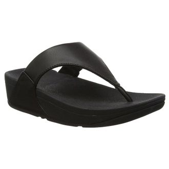 FitFlop Lulu Toe Post Leather Womens Wedge Sole Sandals - Black - Size:UK 4.5