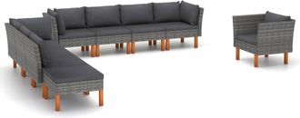vidaXL Set De Muebles De Jard&iacute;n 9 Pzas Rat&aacute;n Sint&eacute;tico Eucalipto Gris Vidaxl