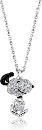 Crislu x Peanuts Dancing Snoopy Pendant Necklace in Pure Platinum /Clear Stone at Nordstrom, Size 16