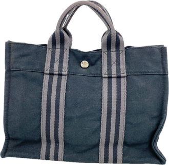 Herm&egrave;s Black Canvas Tote Bag (Pre-Owned)