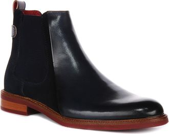 Justinreess England Luiz Fade Mens Leather Suede Combi Chelsea Ankle Boots (Navy, UK 9)