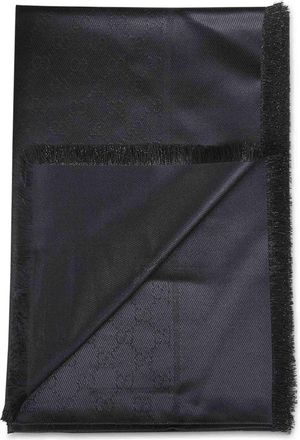 Gucci Womens Black Gg Lam&eacute; Wool And Silk Shawl Scarf Scarfs