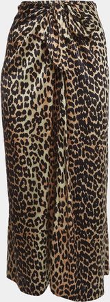 Ganni Ganni Black/brown Leopard Print Silk Knot Detail Skirt
