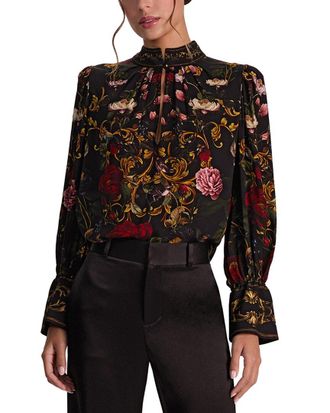 Alice & Olivia Alice + Olivia Marion Mock Neck Pleated Blouse