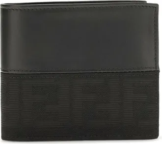 Fendi Mens Bifold Wallet Ff Jacquard Black Leather Calf Umbrellas