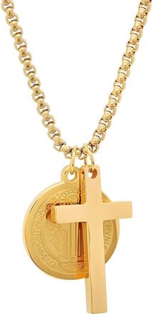 HMY Jewelry Mens 18K Gold Plated Stainless Steel Cross & Saint Pendant Necklace at Nordstrom Rack