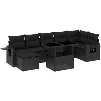 vidaXL Vidaxl - Set De Sof&aacute;s De Jard&iacute;n 8 Piezas Y Cojines Rat&aacute;n Sint&eacute;tico Negro