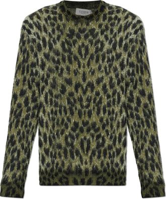 Laneus Trui met dierenprint - Heren - Ronde hals truien - Groen - S - Wol - Truien & Vesten