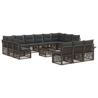 vidaXL Conjunto De Sof&aacute;s De Jard&iacute;n 14 Pcs Gris Rat&aacute;n Sint&eacute;tico Vidaxl
