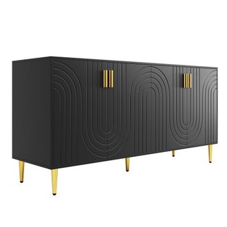 Urban Meuble Aparador bajo de dise&ntilde;o moderno en negro mate con motivos geom&eacute;tricos