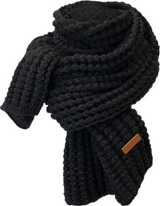 Generic Chunky Knit Scarf for Women Men Extra Long Womens Thick Warm Winter Scarves Soft Cable Knit Fashion Shawl for Cold Weather Outdoor (Black)