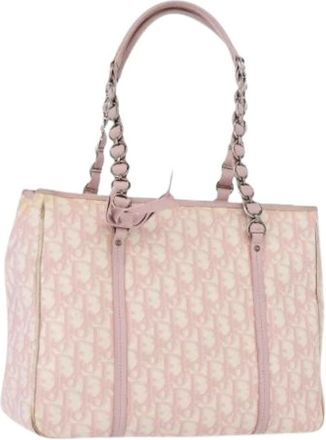Dior Pre-owned Tote Bags, female, Pink, Size: ONE SIZE Pre-owned Vintage Trotter Canvas Shoulder Bag