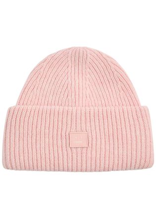Acne Studios Logo Ribbed Wool Beanie - Light Pink - One Size