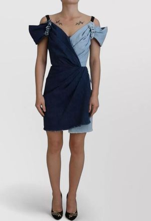 Dolce & Gabbana denim v-neck draped short-sleeve mini dress