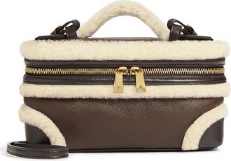 Bottega Veneta Bang Bang Genuine Shearling Trim Leather Vanity Case in 2055 Light Brown Teddy at Nordstrom