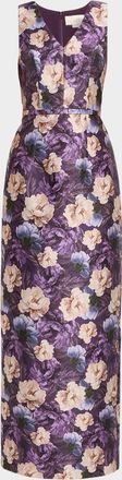 Sachin & Babi Adellyn Floral-Print Mikado Column Gown