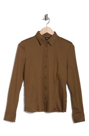 BOSS Birdie Tuesday Cotton Button-Up Shirt in Open Brown at Nordstrom Rack, Size 10