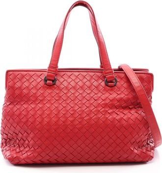 Bottega Veneta Red Color Leather Handbag Tote Bag (Pre-Owned)