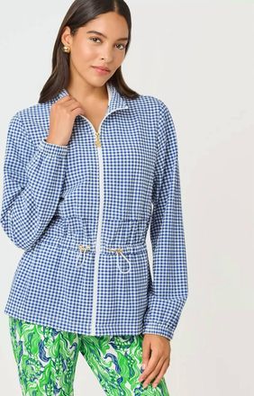 Lilly Pulitzer Upf 50+ Luxletic Romilly Jacket In Starlight Navy Mini Performance Gingham