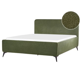 Beliani Cama Moderna Patas De Metal Negras Cabecero Dormitorio De Boucl&eacute; Verde 160 X 200 Valognes